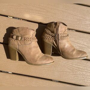 Braided Tan Ankle Boots